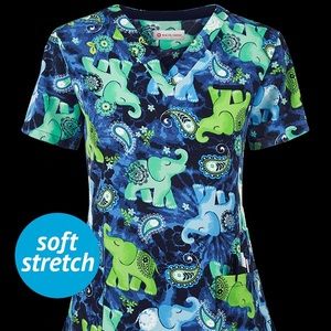 White Cross Elephant Scrub Top